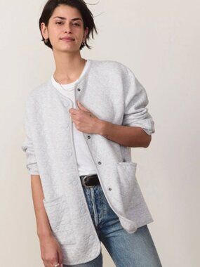 Marine Layer Corbet Quilted Liner Button Down Jacket in Heather Gray Medium $148